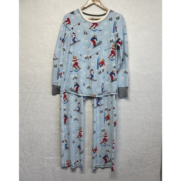 PJ Salvage Retro Ski Girls 2 pc. Vintage Velour Waffle Pajama Set Blue Size L - Picture 1 of 14